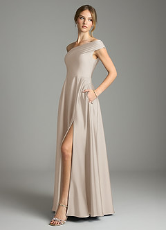 Azazie Melanie Brudepigekjoler En streg Off-Shoulder Stræk satin Gulv-længde Kjole image4