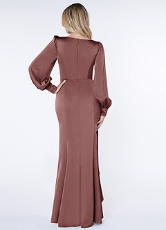 Azazie Raye Robes de demoiselle d'honneur Robe Sirène en Satin extensible Manche longue Mauve Vintage image2
