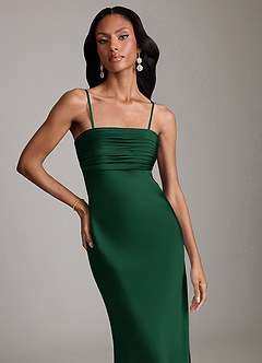 Azazie Saylor Brudtärnklänningar Klä av Sjöjungfru i Stretch Satin Axelbandslös Mörkgrön image3