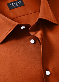 front Julian Burnt Orange Stretch Satin Dress Shirt