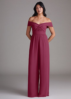 Azazie Lamara Bridesmaid Dresses Mulberry Off the Shoulder Chiffon Convertible Jumpsuit image3