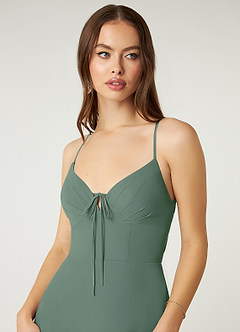 Azazie Minie Bridesmaid Dresses Eucalyptus A-Line Bow Chiffon Dress image6