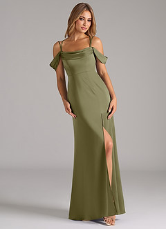 Azazie Callan Bridesmaid Dresses Pistachio A-Line Pleated Stretch Satin Convertible Dress image1