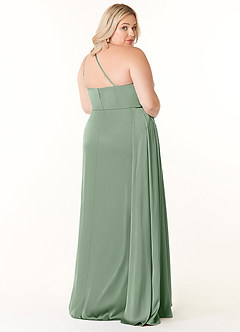 Azazie Maron Bridesmaid Dresses Matcha A-Line One Shoulder Stretch Satin Dress image9