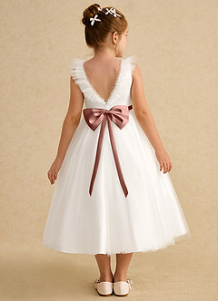 Azazie Amber Robe Demoiselle D'honneur Fillette Robe Trapèze en Tulle Arc Ivoire Cèdre Rose image1