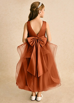 Azazie Vana Flower Girl Dresses Burnt Orange Ball-Gown Bow Tulle Dress image1