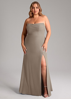 Azazie Saige Bridesmaid Dresses Taupe A-Line Off the Shoulder Chiffon Convertible Dress image16