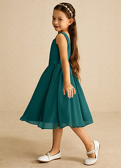 Azazie Ari Flower Girl Dresses Peacock A-Line Sleeveless Chiffon Dress image4
