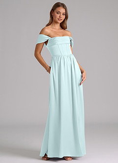 Azazie Hattie Bridesmaid Dresses Sea Glass A-Line Corset Stretch Satin Dress image4
