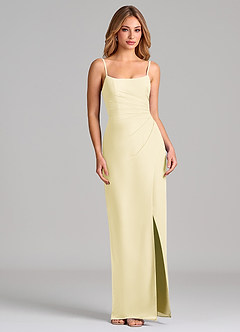 Azazie Calandra Bridesmaid Dresses Lemon Sorbet Sheath Pleated Chiffon Dress image5