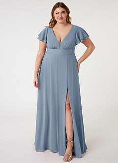 Azazie Ashika Final Sale Dusty Blue A-Line V-neck Ruched Chiffon Dress image7