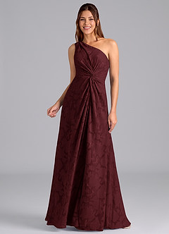 Azazie Brooke Bridesmaid Dresses Cabernet A-Line One Shoulder Floral Burnout Dress image5