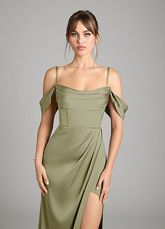 Azazie Johana Bridesmaid Dresses Pistachio Mermaid Off the Shoulder Stretch Satin Convertible Dress image3