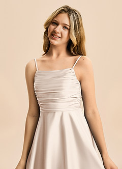Azazie Miko Junior White Alabaster A-Line Pleated Stretch Satin Dress image8