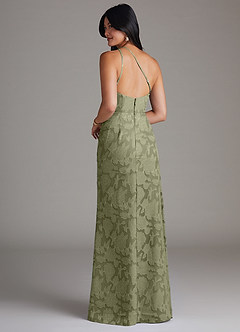 Azazie Mika Bridesmaid Dresses Pistachio Sheath One Shoulder Floral Burnout Dress image4