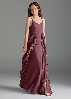 Azazie Peyton Junior Sangria A-Line V-Neck Cascading Ruffles Chiffon Dress image3
