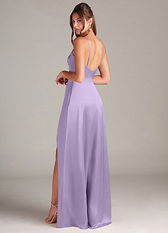 Azazie Sarella Bridesmaid Dresses Lilac A-Line with Pockets Metallic Satin Dress image4
