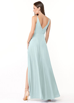 Azazie Dalilah Bridesmaid Dresses Sea Glass A-Line V-Neck Pleated Stretch Satin Dress image2