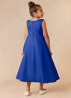 Azazie Lindy vestidos de niña de las flores Vestido de Azul Real de Satin Mate de Corte En A con Plisado image6