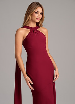 Azazie Kinsley Vestidos de damas de honor Vestido de Borgoña de Gasa de Corte Sirena con Plisado image7