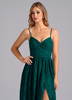 Azazie Zeya Bridesmaid Dresses Pine A-Line Bow Floral Burnout Dress image2