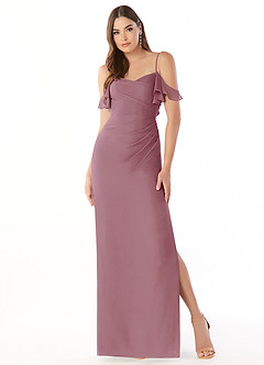 Azazie Emeralda Bridesmaid Dresses Vintage Mauve Sheath Off the Shoulder Chiffon Dress image3
