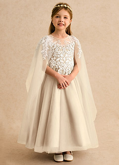 Azazie Dandelion Flower Girl Dresses Champagne Ball-Gown Lace Dress image7