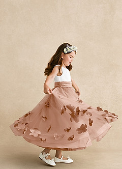 Azazie Vi vestidos de niña de las flores Vestido de Champán Rosado de Tul de Corte En A con Sin mangas image2