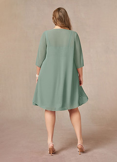 Azazie Olivia Mère de la mariée Robes Robe Trapèze en Mousseline de soie Encolure carrée plissée Sauge D'argent image8