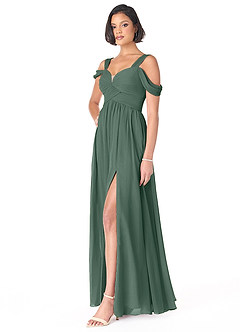 Azazie Lianne Bridesmaid Dresses Sea Moss A-Line Off the Shoulder Chiffon Dress image3