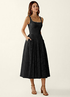 Ottavia Black Jacquard Midi A-line Graduation Dress image3