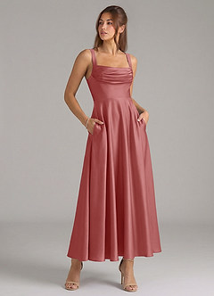 Azazie Shaude Abiti da Damigella Abito A-Line in Raso Elasticizzato Plissettato Rosa Antica image3