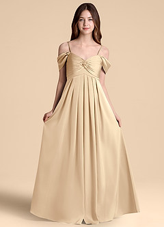 Azazie Kaitlynn Junior Jurk van Stretch Satijn met A-Lijn Off the Shoulder Champagne image6