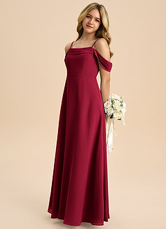 Azazie Anselie Junior Burgundy A-Line Off the Shoulder Chiffon Dress image5