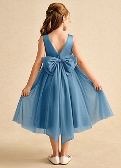Azazie Winnie Blumenmädchenkleider Ballkleid Schleifen Tüll Kleid Stahlblau image1