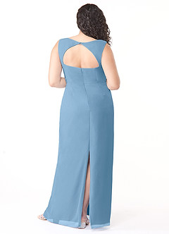 Azazie Flori Brautjungfernkleider Etui Rechteckiger Ausschnitt Chiffon Kleid Stahlblau image8