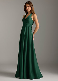 Azazie Tessie Brautjungfernkleider A-Linie Plissee Stretch-Satin Kleid Dunkelgrün image5