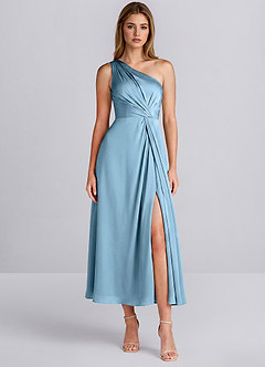 Brook Stahlblau Ein-Schulter-Satin-Midikleid mit Schlitz image3
