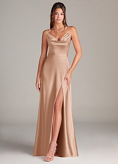 Azazie Sarella Bridesmaid Dresses English Rose A-Line Pleated Stretch Satin Dress image1