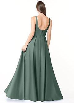 Azazie Neve Bridesmaid Dresses Sea Moss Ball-Gown with Pockets Stretch Satin Dress image2