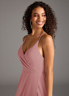 Azazie Davis Robes de demoiselle d'honneur Robe Trapèze en Crêpe Élastique Plissée Rose Poussiéreuse image9