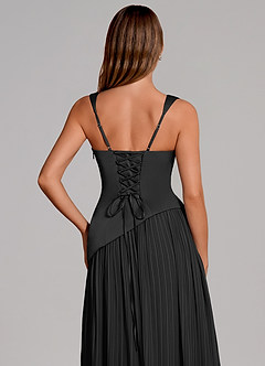 Azazie Stephanie Bridesmaid Dresses Black A-Line Pleated Stretch Satin Dress image2