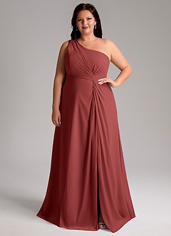 Azazie Brooke Robes de demoiselle d'honneur Robe Trapèze en Mousseline de soie Asymétrique Terracotta image11