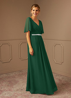 Azazie Tricia vestidos de madre de la novia Vestido de Verde Oscuro de Gasa de Corte En A con Cuello en V Plisado image4