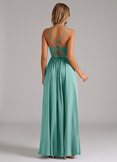 Azazie Aaida Bridesmaid Dresses Aqua A-Line Corset Stretch Satin Dress image6