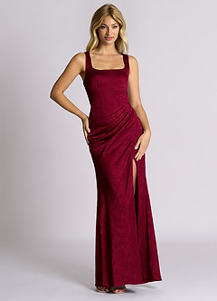 Azazie Mero 신부 들러리 드레스 인어 주름진 자카드 바닥 길이 드레스 image4