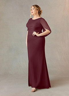 Azazie Belladonna Mother of the Bride Dresses Cabernet Mermaid Scoop Pleated Mesh Dress image8