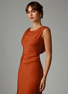 Azazie Kieryn Bridesmaid Dresses Burnt Orange Mermaid Pleated Stretch Satin Dress image6