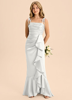 Azazie Ryan Junior White Sheath Bow Stretch Satin Dress image5