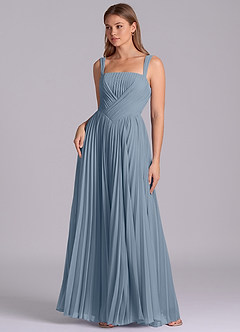 Azazie Mina Vestidos de damas de honor Vestido de Azul Polvoriento de Gasa de Corte en A con Plisado image1